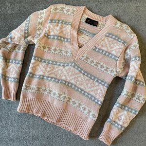 Vintage 80's Liz Sport by Liz Claiborne Chunky Knit V-Neck Pink Sweater Small